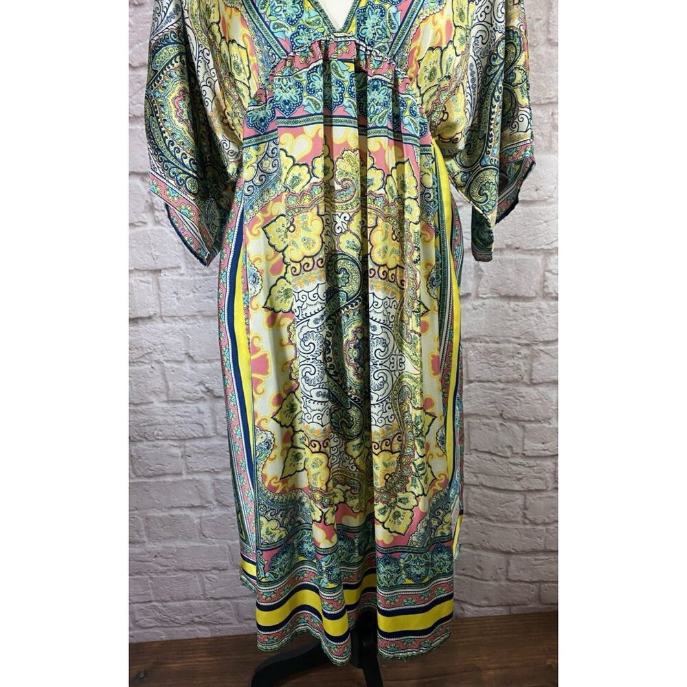 Sundance Bella Verona Dress Small Printed Kimono Sleeve Midi Caftan Satin 040 - Picture 3 of 9